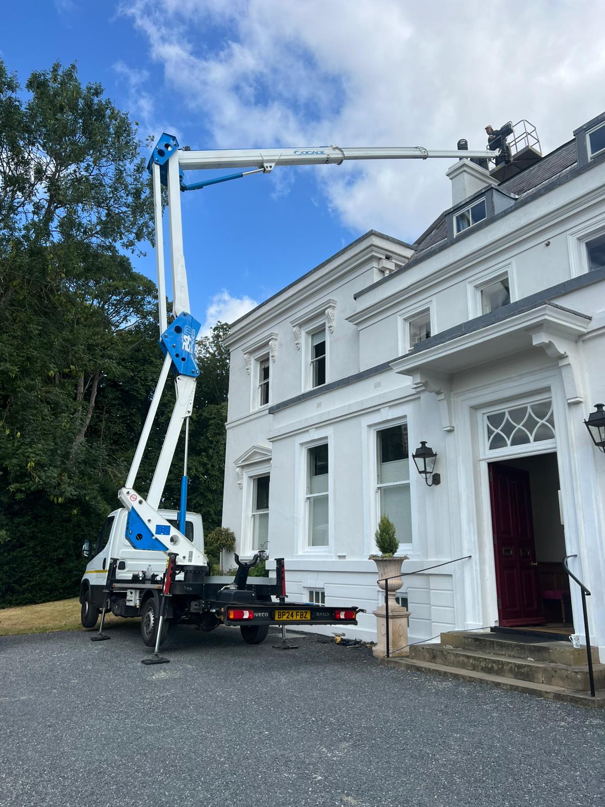 Chimney repair from cherry picker in Sandy